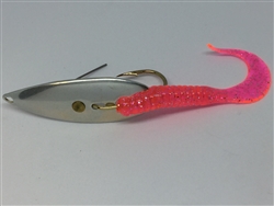 1/4 oz. Matte Silver Gator Weedless Spoon - Pink Worm Trailer.