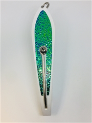 #350 Gator Kingspoon&#174; Pearl White Powder Coat - Bluegreen Ice Tape