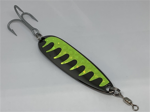 b>1 oz. Black Nickel Gator Casting Spoon Chartreuse Tape - Treble Hook</b>