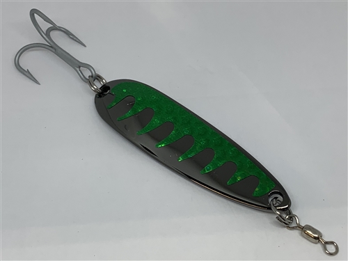 b>1 oz. Black Nickel Gator Casting Spoon Emerald Tape - Treble Hook</b>