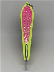 <b>#100 Gator KingspoonÂ® Chartreuse Powder Coat - Pink Ice Tape</b>