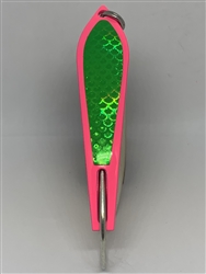 <b>#100 Gator KingspoonÂ® Pink Powder Coat - Lime Green Tape</b>