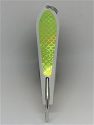 <b>#100 Gator KingspoonÂ® Pearl White Powder Coat - Chartreuse Tape</b>