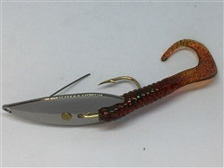 1/2 oz. Chrome Gator Weedless Spoon - Motor Oil Worm Trailer.