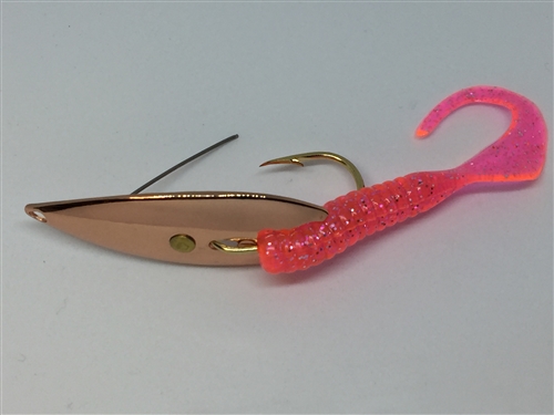 b>1/2 oz. Copper Gator Weedless Spoon - Pink Worm Trailer</b>